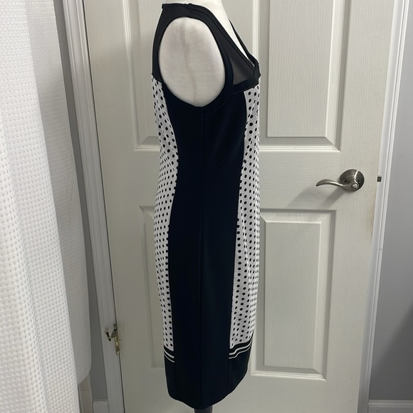 Picadilly Sleeveless Lite Grey/Black Sheath Dress Sheer shoulders & Back Sz.M - Picture 6 of 14